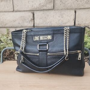 LOVE MOSCHINO Milano BORSA Black Leather Chain Strap Bag